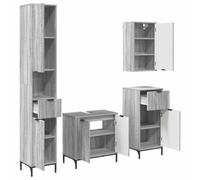 GHVBNMF Ensemble de meubles de salle de bain 4 pièces en bois Sonoma gris | Ensemble de 4 pièces pour salle de bain d'invités et salle de bain principale, espace de rangement flexible avec armoire