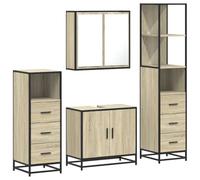 GHVBNMF Ensemble de meubles de salle de bain 4 pièces en chêne Sonoma en | Ensemble de 4 pièces en bois et métal pour salle de bain, comprenant une armoire à miroir et un meuble sous lavabo.