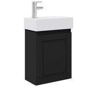 GHVBNMF Ensemble de meubles de salle de bain 4 pièces noir lavabo avec | Lavabo compact pour toilettes d'invités et petites salles de bains avec lavabo en céramique, mitigeur et armoire avec porte