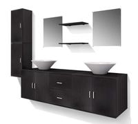 GHVBNMF Ensemble de meubles de salle de bain 9 pièces avec double lavabo | Ensemble complet de lavabo pour la salle de bain moderne : beaucoup d'espace de rangement grâce aux armoires et étagères au