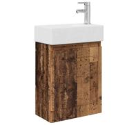 GHVBNMF Ensemble de meubles de salle de bain avec lavabo et robinet | Lavabo compact au design bois vieilli pour WC d'invités avec mitigeur intégré, lavabo en céramique et espace de rangement.