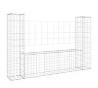 GHVBNMF Gabion Panier à pierre avec 2 poteaux en fer argenté 140 x 20 x 100 | Panier métallique robuste pour jardin et jardin d'entrée comme brise-vue décoratif, protection contre le bruit et mur de