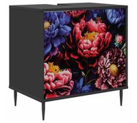 GHVBNMF Kiel Meuble de salle de bain noir aspect chêne 60 x 40 x 61 cm | Meuble bas compact avec motif décoratif et pieds surélevés pour salle de bain, couloir ou salle de bain d'invités avec
