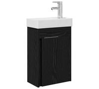GHVBNMF Lavabo avec lavabo en céramique et robinet en chêne noir | Armoire de salle de bain murale compacte en bois avec lavabo en céramique et mitigeur pour petites salles de bains et salles