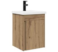 GHVBNMF Lavabo avec meuble bas et robinet en chêne Artisan 42 cm 4 pièces | Armoire suspendue compacte pour salle de bain d'invités avec lavabo en céramique blanche, bonde push et butée de porte
