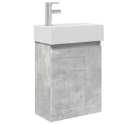 GHVBNMF Lavabo avec robinet de lavabo 45,5 cm Gris béton 4 pièces | Ensemble de meubles de salle de bain mural compact avec porte flexible et espace de rangement pour les toilettes d'invités