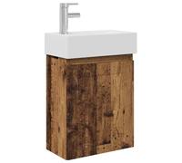 GHVBNMF Lavabo avec robinet, lavabo en céramique, bois vieilli, 45,5 cm, 4 | Armoire de salle de bain murale peu encombrante pour WC d'invités avec butée de porte flexible, lavabo en céramique et kit de