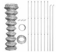 GHVBNMF Lot de 15 clôtures grillagées avec poteaux en acier galvanisé 15 x | Kit complet de clôture de jardin en acier galvanisé pour jardin, terrasse et base avec poteaux et fil de serrage.