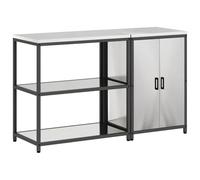 GHVBNMF Lot de 2 armoires de cuisine en acier inoxydable argenté | Système modulaire robuste en métal avec 4 étagères et 2 portes pour cuisine extérieure, cuisine de terrasse et atelier.