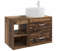 GHVBNMF Lot de 2 meubles de salle de bain à suspendre au mur en bois | Montage mural peu encombrant pour la salle de bain avec option de perçage flexible pour robinets, compartiments et tiroir