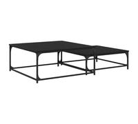 GHVBNMF Lot de 2 tables basses aspect chêne noir 80 x 80 cm | Table d'appoint flexible Duo pour le salon, coulissante l'une dans l'autre, design peu encombrant avec pieds en acier stables