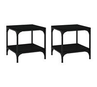 GHVBNMF Lot de 2 tables d'appoint industrielles noires 40 x 40 x 40 cm | Table de chevet élégante pour chambre à coucher et salon. Avec pieds réglables, plateau de rangement et cadre en acier