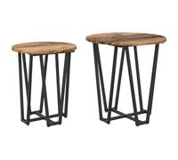 GHVBNMF Lot de 2 tables d'appoint rondes en bois vieilli et métal | Table basse 2 pièces Duo pour salon et chambre à coucher. Se glisse dans les uns dans les autres pour économiser de l'espace