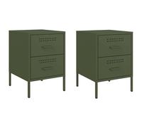 GHVBNMF Lot de 2 tables de chevet en acier Vert olive 36 x 39 x 50,5 cm | Table d'appoint industrielle avec 2 tiroirs pour chambre à coucher et salon, design en acier facile d'entretien en vert olive