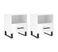 GHVBNMF Lot de 2 tables de chevet en bois blanc brillant 40 x 35 x 47,5 cm | Table de chevet moderne Duo pour chambre à coucher avec tiroir, compartiment ouvert et pieds en métal solides pour un
