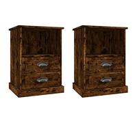 GHVBNMF Lot de 2 tables de chevet en chêne fumé - 43 x 36 x 60 cm | Lot de 2 tables d'appoint de couleur chêne fumé avec double tiroir et compartiment pour la chambre à coucher.