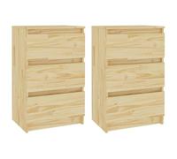 GHVBNMF Lot de 2 tables de chevet en pin massif - 40 x 29,5 x 64 cm | Tables d'appoint rustiques pour chambre à coucher en bois naturel avec 3 tiroirs pour beaucoup d'espace de rangement.