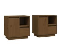 GHVBNMF Lot de 2 tables de chevet en pin massif marron miel 50 x 34 x 50 cm | Table d'appoint pratique en pin avec compartiment pour livres et magazines dans la chambre. Dimensions : 50 x 34 x 50 cm.