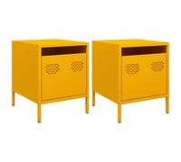 GHVBNMF Lot de 2 tables de chevet, jaune moutarde, 35 x 39 x 43,5 cm, acier | Table d'appoint industrielle en acier avec tiroir pour chambre et salon. Design compact jaune moutarde.