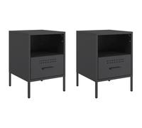 GHVBNMF Lot de 2 tables de chevet noires - 36 x 39 x 50,5 cm - En métal | Table de chevet compacte en acier avec tiroir et étagère pour chambre et salon. Stable et réglable en hauteur.