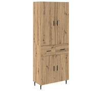 GHVBNMF Lot de 2 tables hautes en chêne Artisan - 69,5 x 34 x 180 cm | Armoire polyvalente pour salon et salle à manger avec éléments en verre, 4 portes et 2 tiroirs pour un maximum d'ordre.