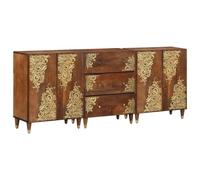 GHVBNMF Lot de 3 armoires de salle de bain en bois massif de mangue, marron | Ensemble d'armoire murale pour salle de bain et couloir en bois véritable avec motif élégant et boutons en laiton.