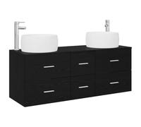 GHVBNMF Lot de 3 meubles de salle de bain suspendus - Noir | Meuble de salle de bain à suspendre au mur en bois avec 6 tiroirs et positionnement flexible des trous pour salle de bain