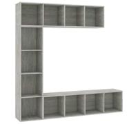 GHVBNMF Lot de 3 meubles TV avec bibliothèque, gris béton, 180 x 30 x 180 | Meuble de salon moderne en bois pour votre salon, 12 compartiments offrent de l'ordre pour les livres et les appareils
