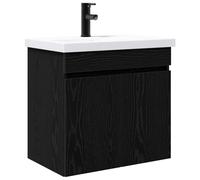 GHVBNMF Lot de 4 lavabos avec lavabo et robinet en chêne noir | Ensemble de meubles de salle de bain compact en bois et céramique avec armoire, lavabo, robinet et vidange pour votre salle