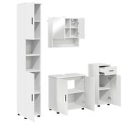 GHVBNMF Lot de 4 meubles de salle de bain en bois blanc | Rangement dans la salle de bain : l'ensemble de quatre pièces combine une armoire à miroir, une armoire haute et une armoire