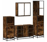 GHVBNMF Lot de 4 meubles de salle de bain en bois de chêne fumé avec | Ensemble complet de meubles de salle de bain aspect chêne fumé avec armoire miroir et meuble sous lavabo pour WC d'invités.
