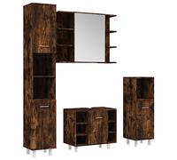 GHVBNMF Lot de 4 meubles de salle de bain en bois de chêne fumé | Meuble de salle de bain combiné en bois facile d'entretien avec armoire suspendue avec miroir et deux armoires.