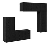 GHVBNMF Lot de 5 meubles muraux pour TV - Noir - Aspect chêne | Mur suspendu 5 pièces peu encombrant pour le salon avec 8 portes et beaucoup d'espace de rangement pour les appareils