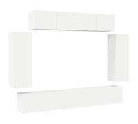GHVBNMF Lot de 6 meubles TV suspendus à montage mural en bois blanc | Système d'étagères murales flexibles en 6 pièces pour le salon et la chambre à coucher avec surface facile d'entretien et