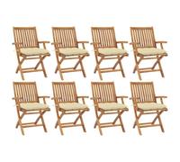 GHVBNMF Lot de 8 chaises de jardin pliantes avec coussin en teck massif | Chaises pliantes peu encombrantes en teck pour balcon et terrasse, avec coussins souples avec liens pratiques.