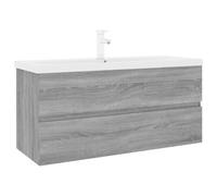 GHVBNMF Meuble de lavabo avec lavabo en céramique Gris Sonoma 100 cm | Meuble de salle de bain complémentaire à fixer au mur pour la salle de bain. Comprend un lavabo en céramique et un robinet