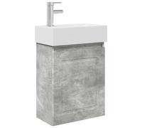 GHVBNMF Meuble sous lavabo de salle de bain avec robinet Gris béton 45,5 cm | Ensemble de meubles de salle de bain compact pour salle de bain d'invités avec lavabo en céramique, mitigeur argenté et butée