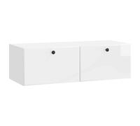 GHVBNMF Meuble TV bas mural 98 x 41 x 30 cm Blanc brillant | Planche suspendue peu encombrante en bois pour salon et chambre à coucher avec portes battantes à 90 degrés et compartiments