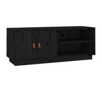 GHVBNMF Meuble TV noir 105 x 34 x 40 cm en pin massif | Grand espace de rangement pour récepteurs et accessoires dans le salon ou la chambre d'amis, avec grain de bois naturel.