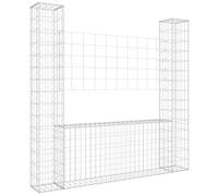 GHVBNMF Panier de gabion avec 2 poteaux en fer argenté 140 x 20 x 150 cm | Gabion en fer robuste pour jardin et extérieur. Offre une protection fiable contre les regards indiscrets et le vent.