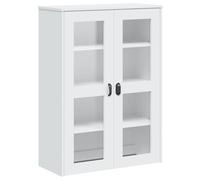 GHVBNMF Plateau Highboard VIKEN - Blanc - 80 x 35 x 110 cm - En bois | Vitrine moderne avec 2 portes en verre et 3 étagères pour un espace de rangement supplémentaire dans le salon ou la chambre à