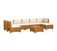 GHVBNMF Salon d'extérieur 8 pièces en bois d'acacia massif marron | Canapé modulaire avec cadre en bois véritable huilé et taies d'oreiller lavables pour terrasse, balcon et jardin.