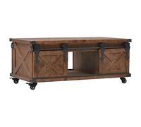 GHVBNMF Table basse en bois massif de sapin 91 x 51 x 38 cm Marron avec | Table d'appoint rustique en bois de sapin avec porte suspendue et 4 roulettes flexibles pour salon et bureau.