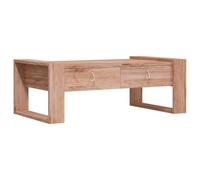 GHVBNMF Table basse en teck massif 110 x 60 x 40 cm avec 2 tiroirs | Élégante table basse de style colonial pour le salon avec plateau en bois dur structuré et étagère à compartiments pratique.