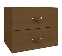 GHVBNMF Table de chevet murale en bois massif marron miel 50 x 36 x 40 cm | Table de chevet flottante en pin véritable pour chambre à coucher avec étagère et compartiment pratiques.