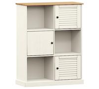GHVBNMF VIGO Bibliothèque en pin massif Blanc 90 x 35 x 114,5 cm | Bibliothèque rustique design en pin avec 6 compartiments et portes vénitiennes pour salon ou étude.