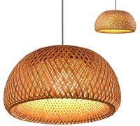 GHY Lustre De Tissage en Bambou Naturel Vintage Lampe Suspendue À La Main Rotin Plafonnier en Osier Suspension Réglable E27 Restaurant Bar Hôtel Chambre Salon Plafond Lustre,Laiton,60cm