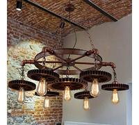 GHY Lustre Lampe Suspendue Lumière Pendentif Vintage Bois Industrielle Retro Rotatif E27 Suspension Réglable Hauteur Métal Table Salon Convient Salon Cuisine Café