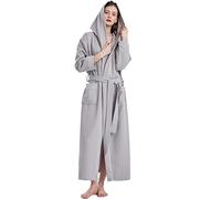 GHYUBYER Peignoir Femme Coton Nid d'abeille ，Peignoir Femme Coton Gaufré,Hotel Peignoirs Légers， Cheville Long Coton Loungewear (Color : Light Grey, Size : M)