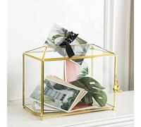 Giadun Grande boîte à cartes de mariage en verre transparent avec fente - 25,9 cm - En laiton doré - Avec serrure - Pour réceptions de mariage, fête prénatale, fête d'anniversaire